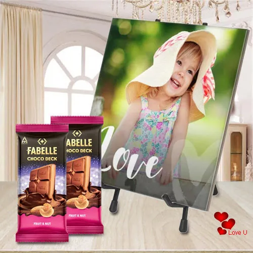 Graceful Personalized Photo Tile with ITC Fabelle Twin Chocolates