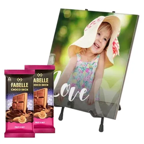 Stylish Personalized Photo Tile with ITC Fabelle Twin Chocolates