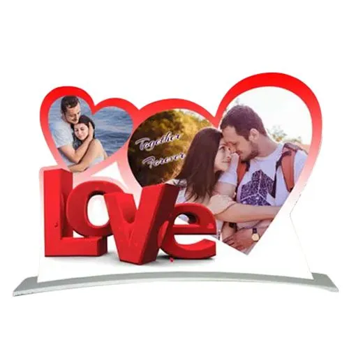 Online Twin Heart Shape Personalized Photo Frame with Love Message