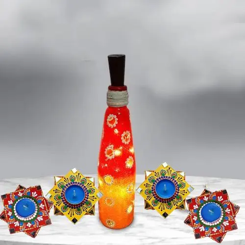 Stunning Dot Mandala Art Diya with Bottle Art Lighting Lamp