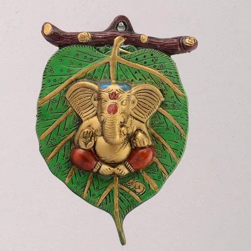 Marvelous Lord Ganesha on Leaf for Wall Decor