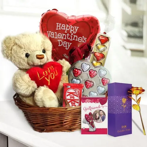 Cute Teddy Surprise with Heart Shape Chocolate for Valentines Day<br>