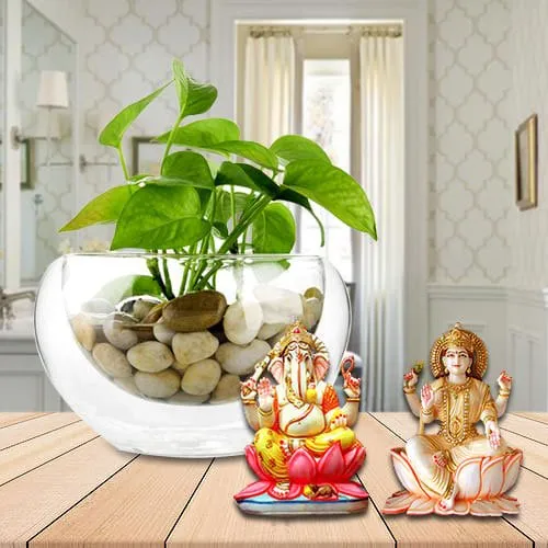 Pious Money Plant N Ganesh Lakshmi Idol Gift for Mom