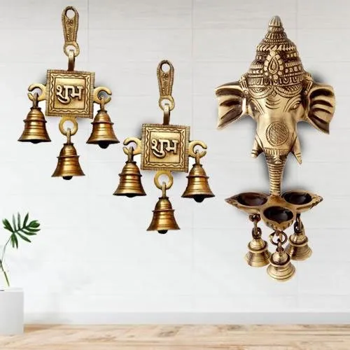 Marvelous Ganesha N Shubh Labh Hanging with Bells  N  Diya Stand