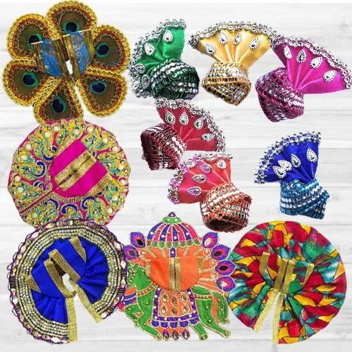 Wonderful Pack of 5 Laddu Gopal Dress with Jewellery Set N 6 Pcs Pagdi