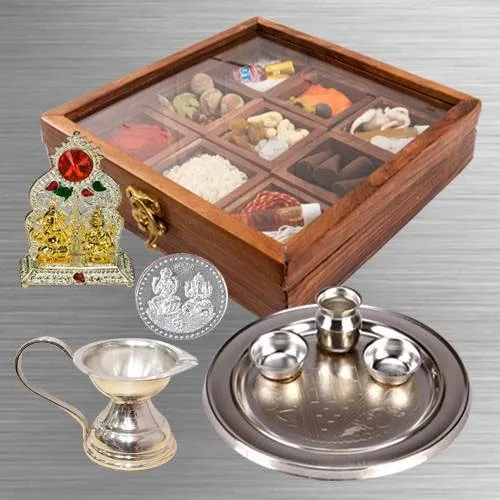 Premium Reusable Wooden Box of Puja Essentials for Religious Mummy