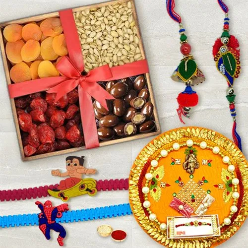 Designer Family Rakhi Set with Shree Thali N Exotic Dried Fruits