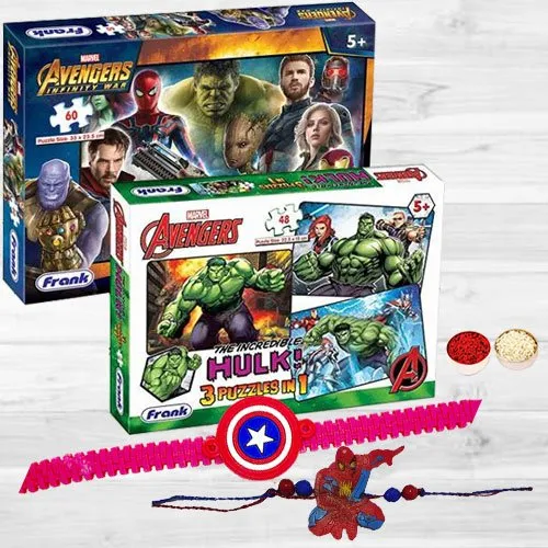Charming Avenger Rakhis with Marvel Avengers Jigsaw Puzzle Set