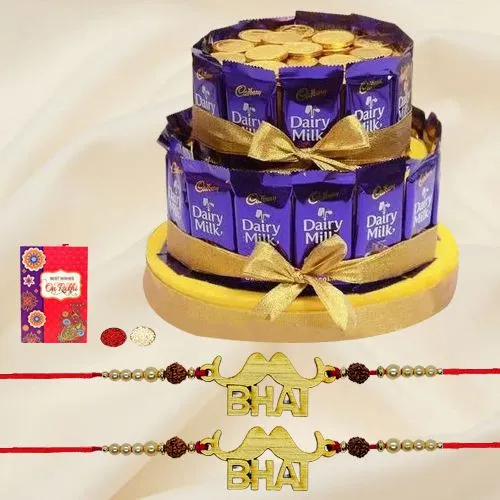 Classy Set of Bhai Rakhi with Tower Arrangement of Chocolates