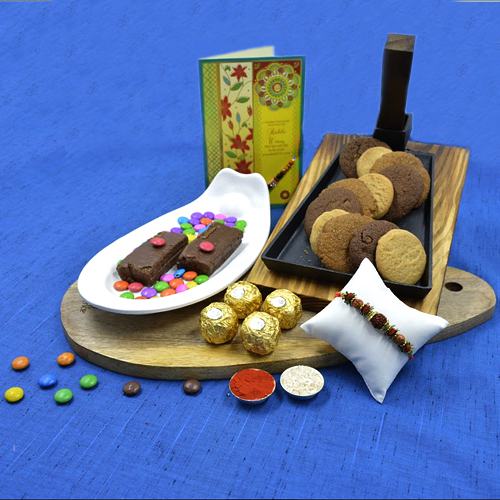 Amazing Rakhi Gift Combo of Cookies, Brownie Chocolates  N  Ferrero Rocher