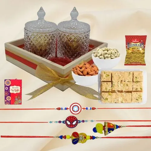 Gorgeous Family Rakhi with Dry Fruits Promises in Fancy Jars