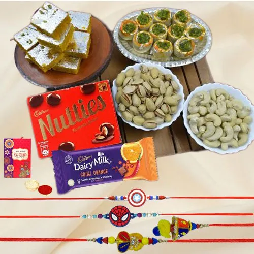 Kaju Sweets with Cadbury n Nutty Wonder for Family Rakhi