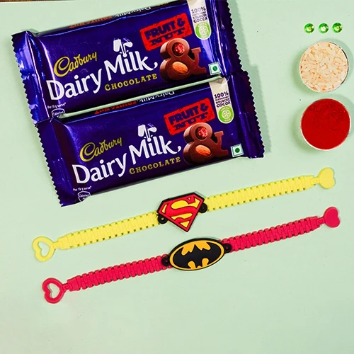 Mighty Superhero Rakhis with Cadburys Combo