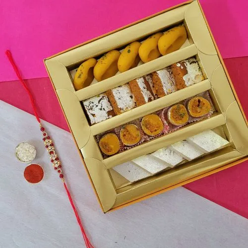 Spectacular Stone Rakhi with Assorted Sweets