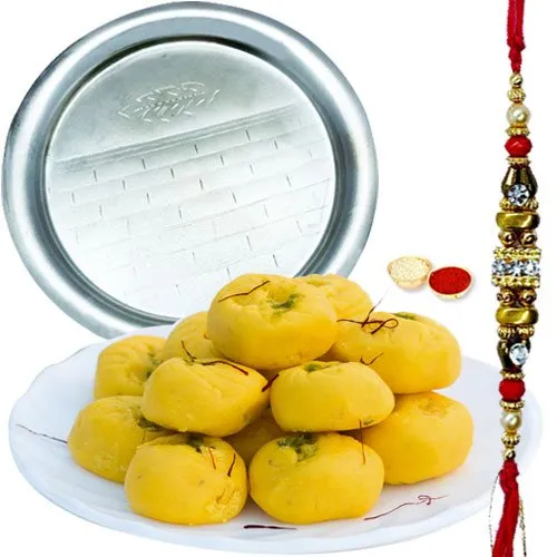 Lovely Gift of Heavenly Kesar Pedas from <font color=#FF0000>Haldiram</font>s and Enchanting Pooja Thali