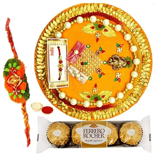 Relishing  Ferreo Rocher Chocolates and a special Pooja Thali with a Free Rakhi, Roli Tilak and Chawal
