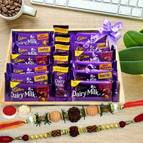 Tray of Assorted Chocolates Chocolates with Rudraksha Rakhi Set