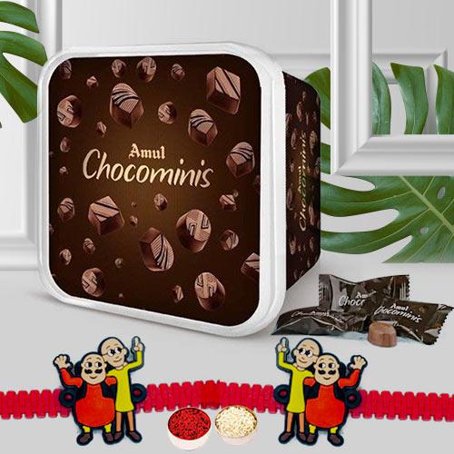 Delectable Amul Chocolate Box with Motu Patlu Rakhi Set