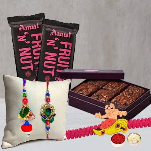 Amul Chocolate Twin Bar with Brownies n Family Rakhi Set