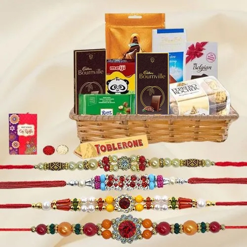 Rakhi Gift Basket of Imported Chocolates n 4 Rakhis