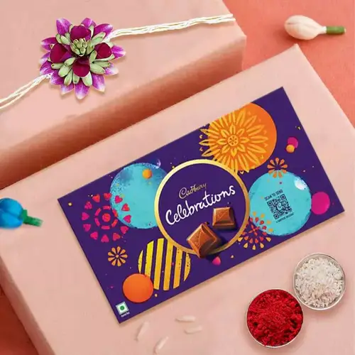 Flattering Flower Rakhi for Brother with a Cadbury Celebration Chocolate Pack