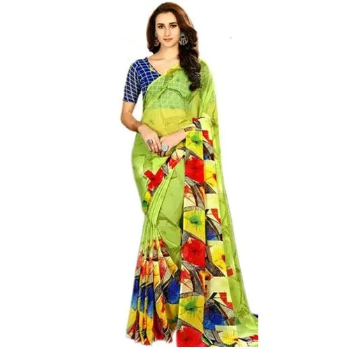 Pretty Ladies Fancy Marble Chiffon Party-wear Saree in Green Color