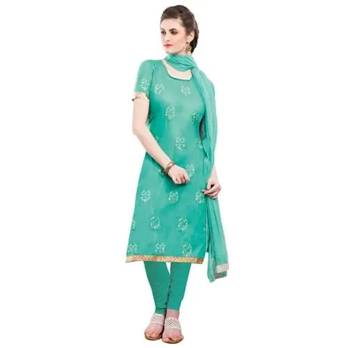 Graceful Chiffon Cotton Embroidered Salwar Kameez in Green Colour