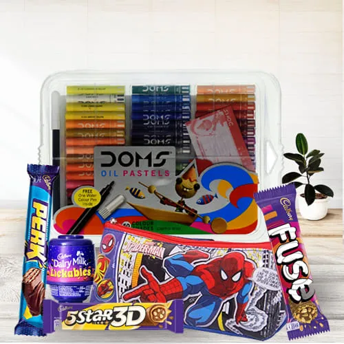 Lovely Spiderman Kids Stationery, Color Set n Chocolates Combo