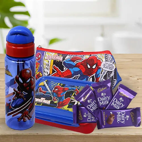 Marvelous Spiderman Kids Stationery, Canteen Set n Chocolate Combo