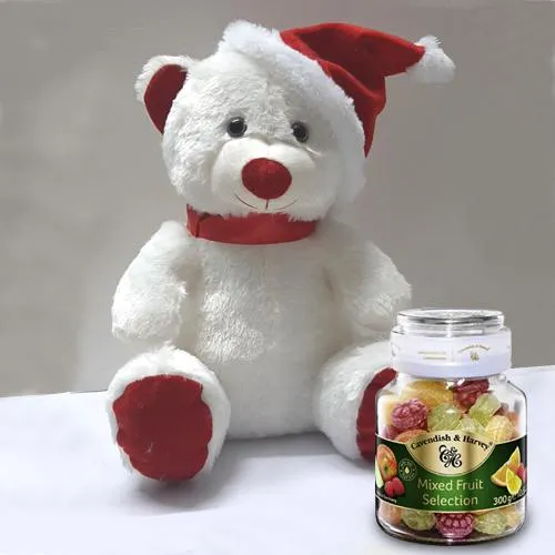 Special Teddy with Santa Cap n Cavendish  N  Harvey Mixed Fruit Selection