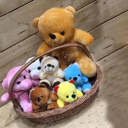 Lovely Basket full of Colorful Teddies