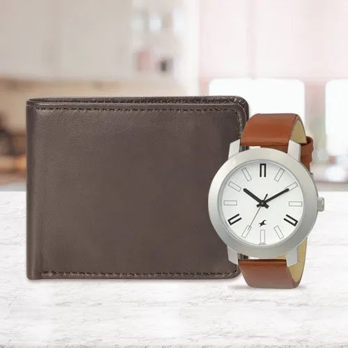 Impressive Fastrack Watch with a Leather Wallet for Men