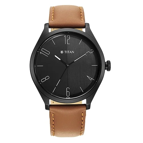 Impressive Titan Workwear Black Dial Leather Strap Watch