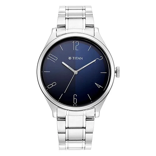 Showy Titan Blue Dial Stainless Steel Strap Watch