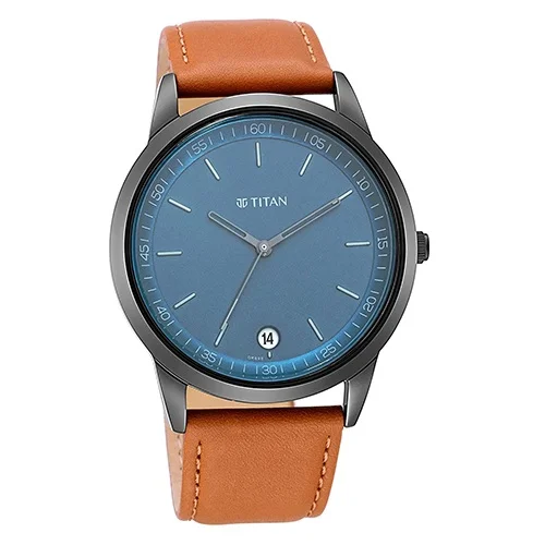 Fashionable Titan Analog Workwear Mens Watch with Blue Dial
