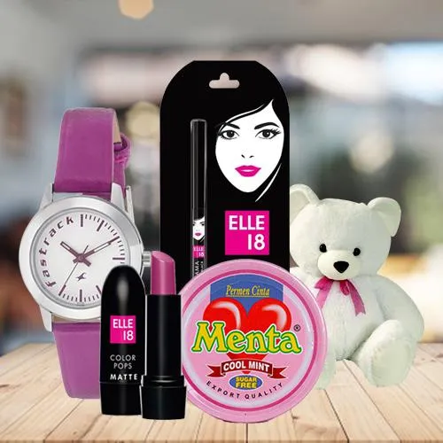 Remarkable Fastrack Watch with Cosmetics, Teddy N Chocolates