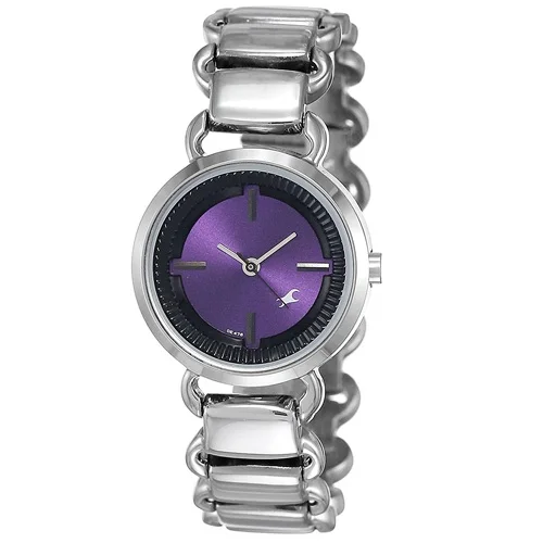 Fashionable Fastrack Round Purple Dial Ladies Analog Watch