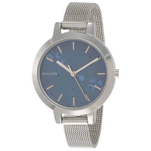 Showy Sonata Silver Linings Analog Blue Dial Watch for Ladies
