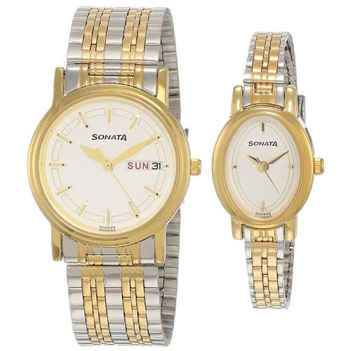 Exclusive Sonata Analog Silver Dial Pair Watch