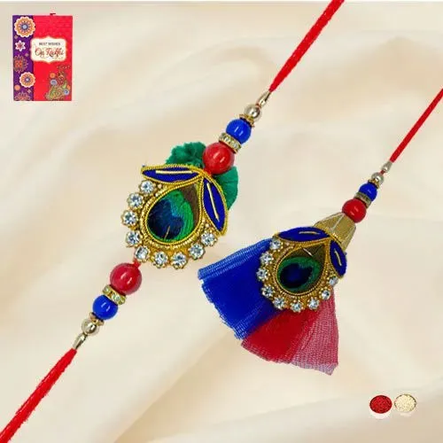 Wonderful Bhaiya Bhabhi Mayur Pankh Rakhi Set