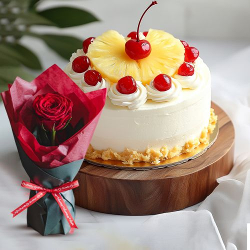 Buy Vanilla Cake N Red Rose