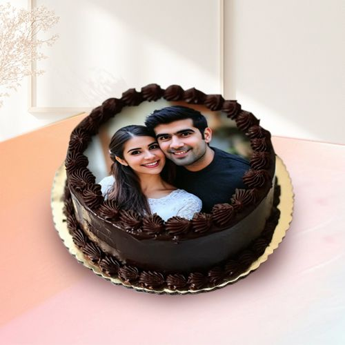 Velvety Valentine Gift of Chocolate Photo Cake