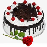 Delicious Black Forest Eggless Cake with Single Rose