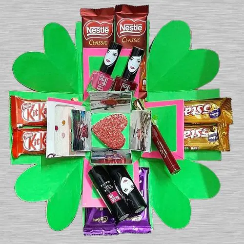 Triple Layer Explosion Box of Chocolates, Cosmetics n Photos