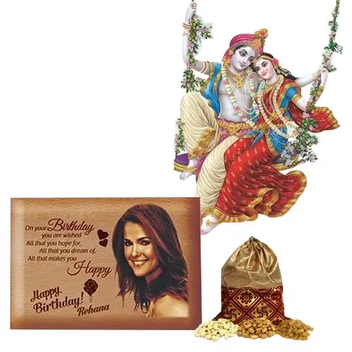 Brilliant Personalized Love Frame, Radha Krishna Sticker n Dry Fruits