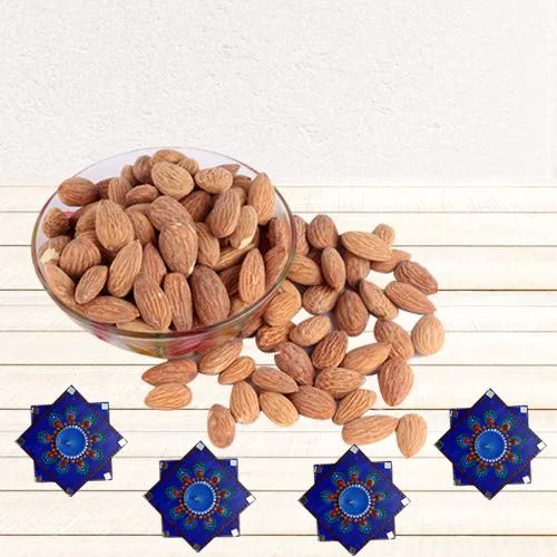 Ravishing Set of 4 Dot Mandala Decorative Diya n Almonds