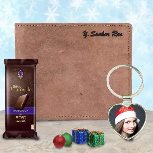 Fancy Personalized Metal Heart Key Ring n Wallet with Chocolates