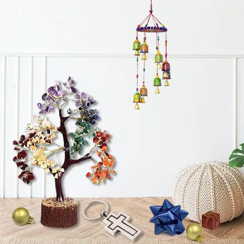 Ideal Seven Chakra Gemstone Bonsai, Door Hanging n Cross Key Chain