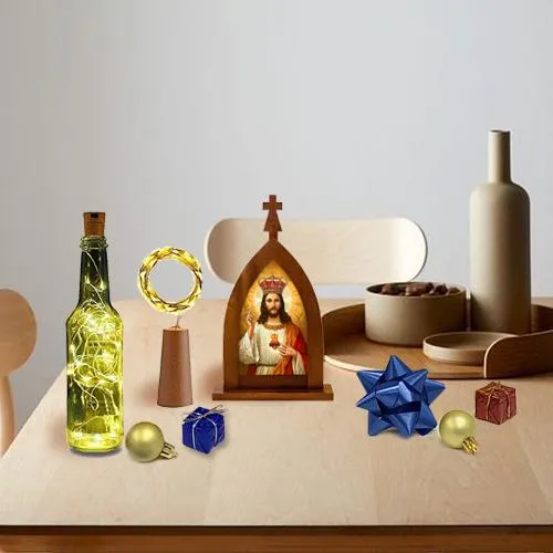 Lovely Xmas Gift of Holy Statue n LED Wine Bottle Cork Light