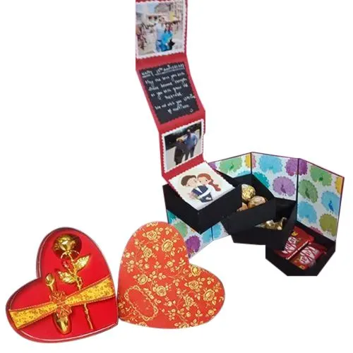 Classy 4 Layer Personalized Pull Out Stepper Box of Assorted Chocolates with Golden Rose	
